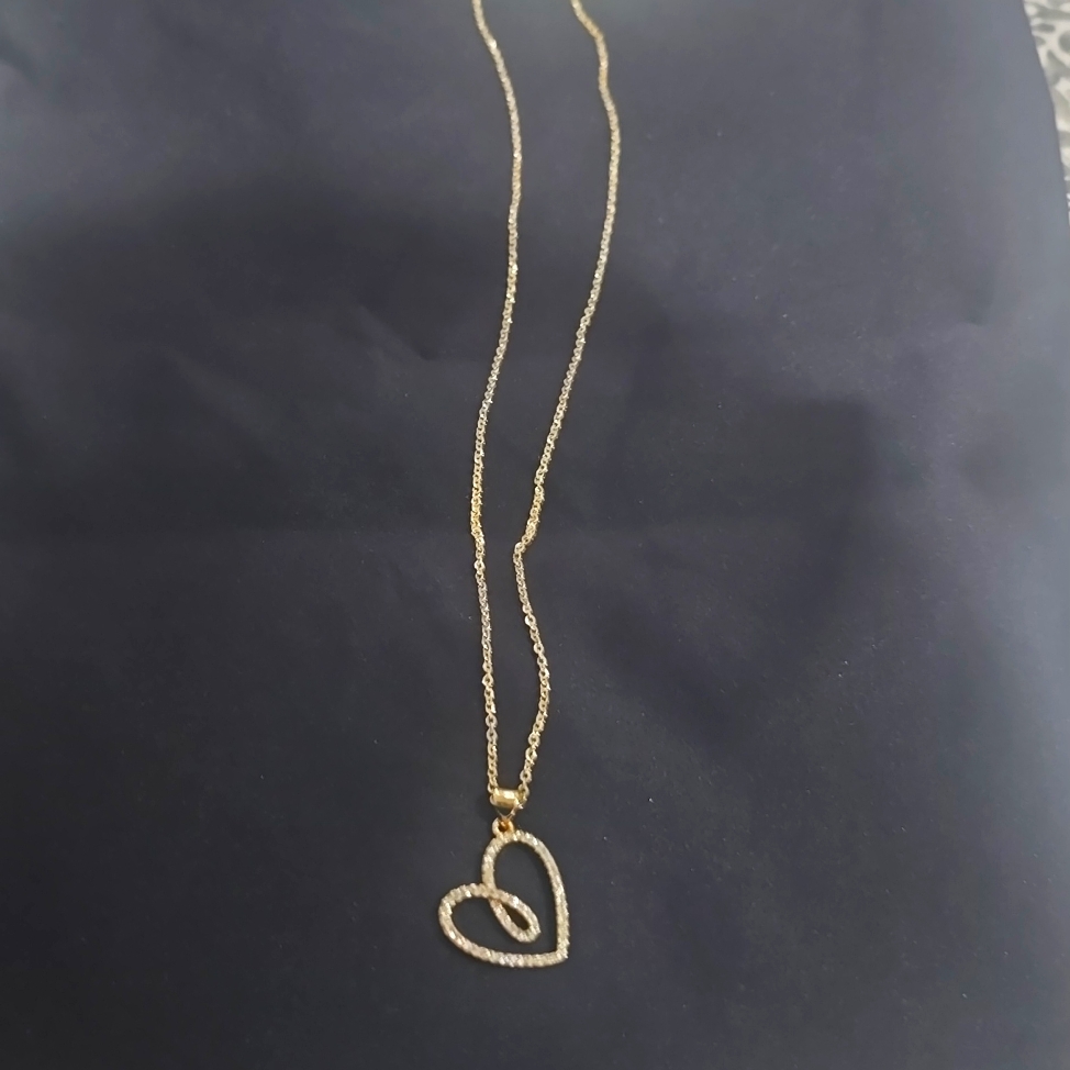 Gold Double Heart Pendant Necklace With Cubic Zirconia